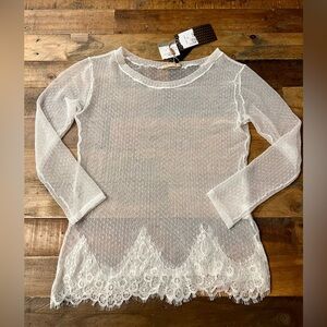 NWT 🤍 Carol Bassi Sheer Lace-Trim Top – Off-White (Size M)